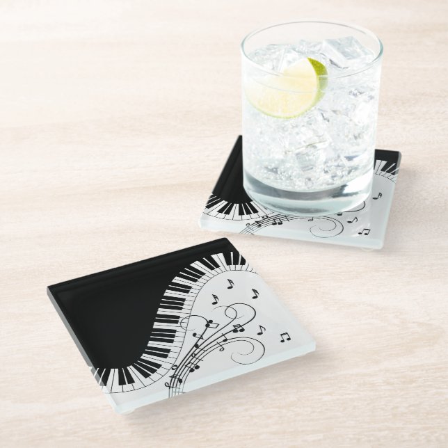 Piano Keyboard Music Design Glass Coaster (Angled)