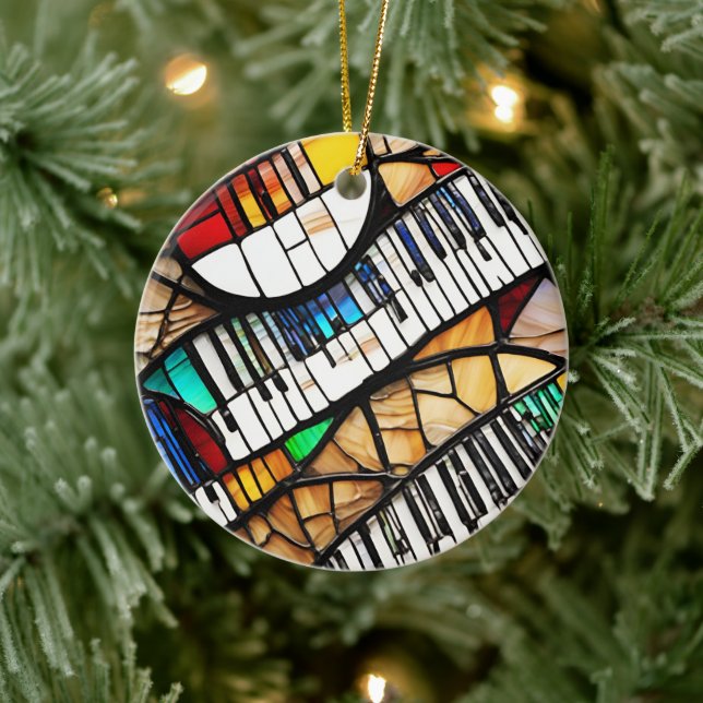 Piano Keyboard Music Instrument Ceramic Ornament (Tree)