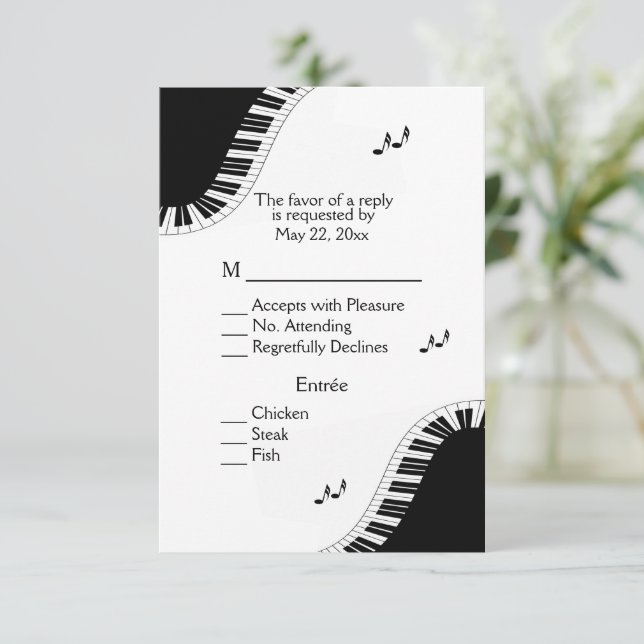 Piano Keyboard Music RSVP with Menu Choice (Standing Front)