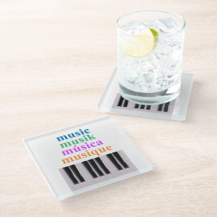Piano Keyboard Music Text in Multiple Languages Glass Coaster