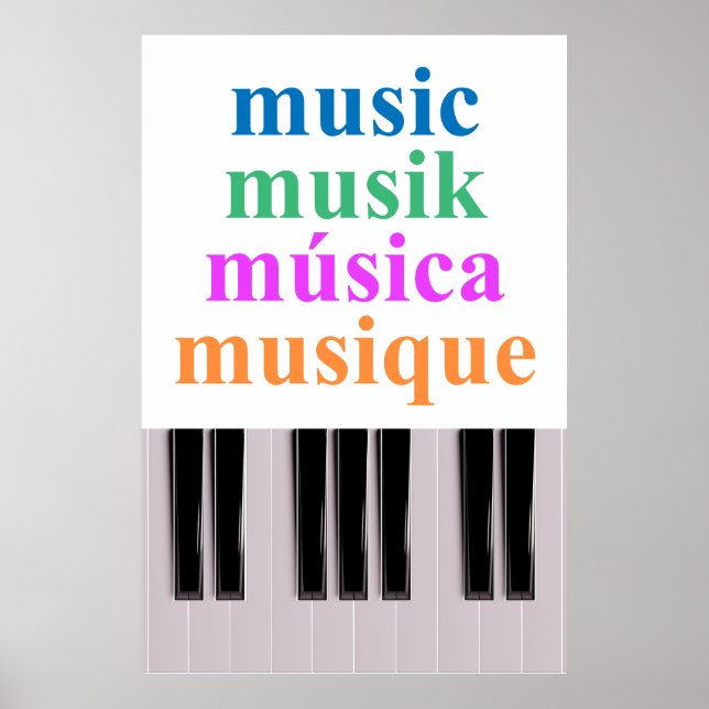 Piano Keyboard Music Text in Multiple Languages Poster (Front)