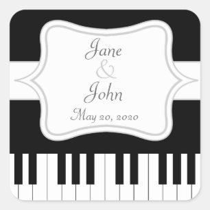 Piano Keyboard Music Wedding Favour Square Sticker