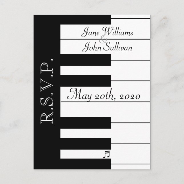 Piano Keyboard Music Wedding RSVP Postcard (Front)