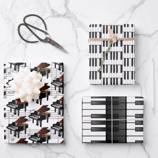 Piano Keyboard Musical Design Wrapping Paper Sets (Front)