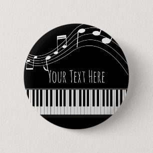 Piano Keyboard & Musical Notes 6 Cm Round Badge