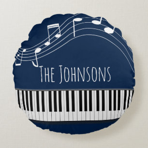 Piano Keyboard & Musical Notes Round Cushion