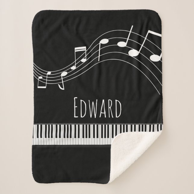 Piano Keyboard & Musical Notes Sherpa Blanket (Front)
