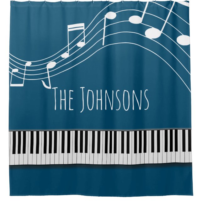 Piano Keyboard & Musical Notes Shower Curtain (Front)