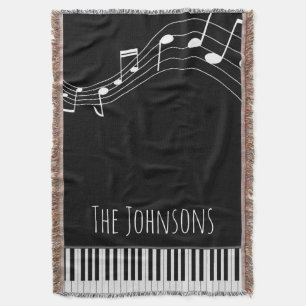 Piano Keyboard & Musical Notes Throw Blanket