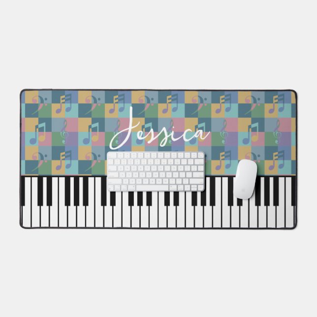 Piano Keyboard Musical Symbols Pattern Monogram Desk Mat (Keyboard & Mouse)