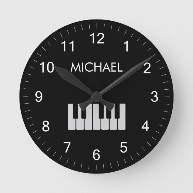 Piano Keyboard Personalised Musician's  black Round Clock (Front)
