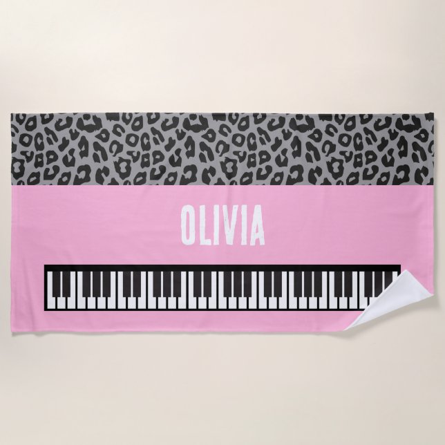 Piano Keyboard Personalised Musician's pink Beach Towel (Front)