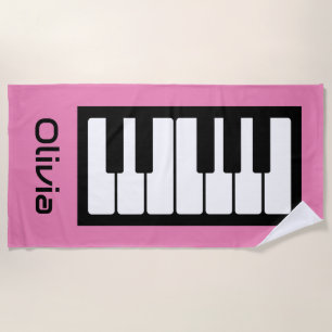 Piano Keyboard Personalised Musician's pink Beach Towel