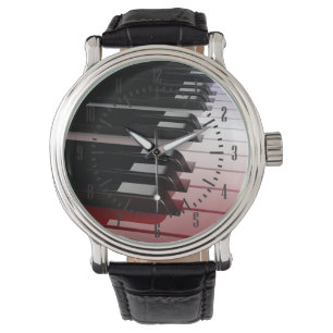Piano Keyboard Red White and Blue Watch