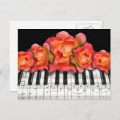 Piano Keyboard Roses and Music Notes Postcard (Front/Back)
