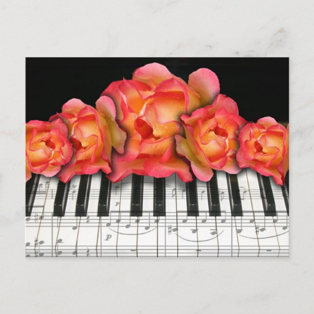Piano Keyboard Roses and Music Notes Postcard (Front)