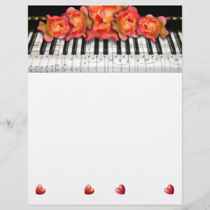 Piano Keyboard Roses Music Notes and Hearts