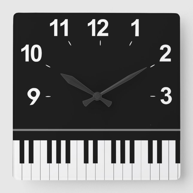 Piano keyboard square wall clock (Front)