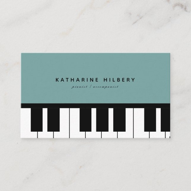 Piano Keyboards Minimalist Blue Business Card (Front)