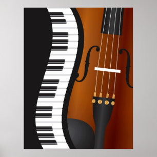 Piano Keyboards Wavy Border with Violin Poster