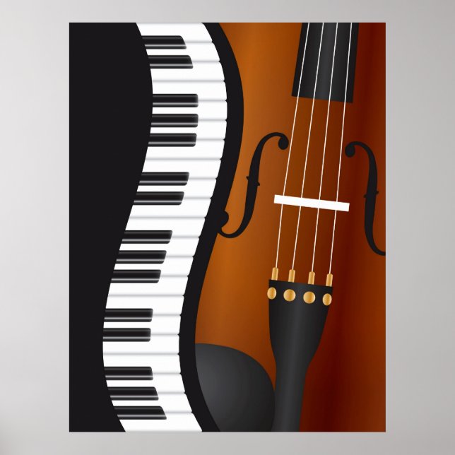 Piano Keyboards Wavy Border with Violin Poster (Front)