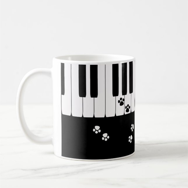 Piano keys and cat feet paws coffee mug (Left)
