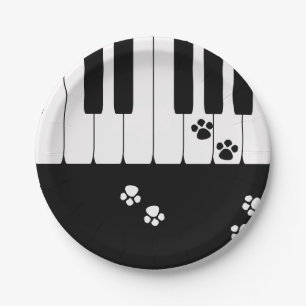 Piano keys and cat feet paws paper plate