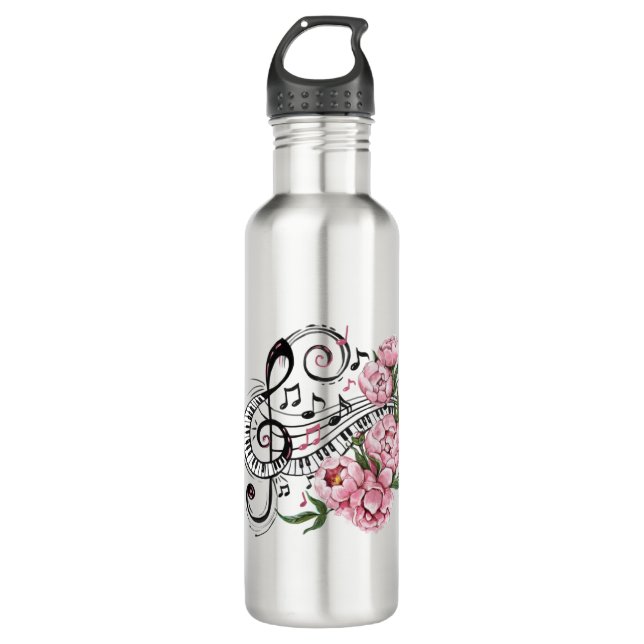 Piano Keys and Flowers 710 Ml Water Bottle (Front)