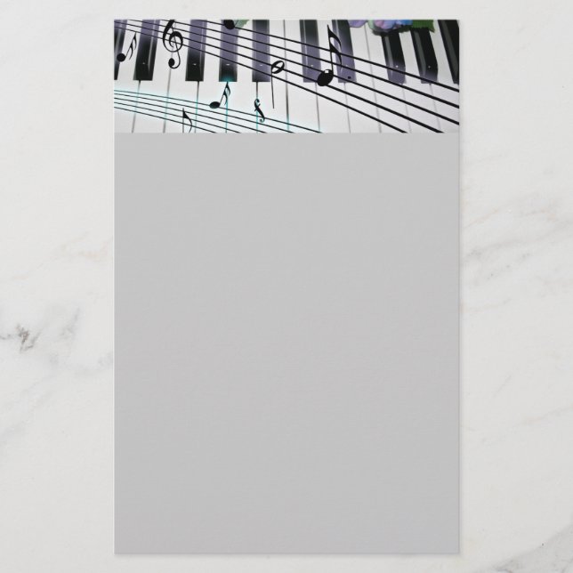 Piano Keys and Flowers Stationery (Front)
