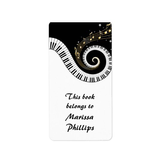 Piano Keys and Gold Music Notes Bookplates Address Label