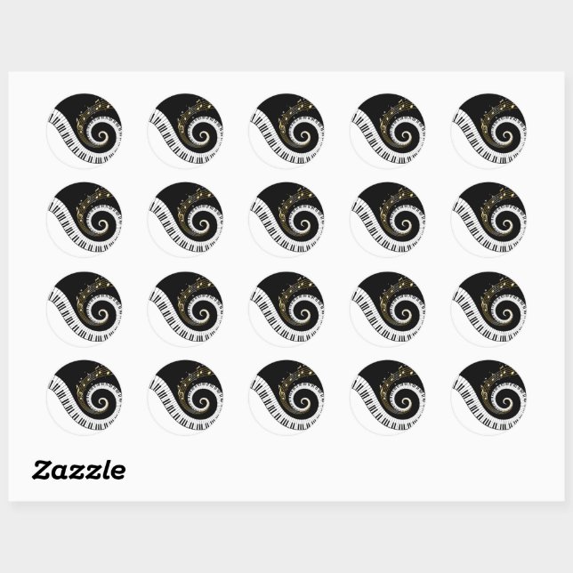 Piano Keys and Gold Music Notes Classic Round Sticker (Sheet)