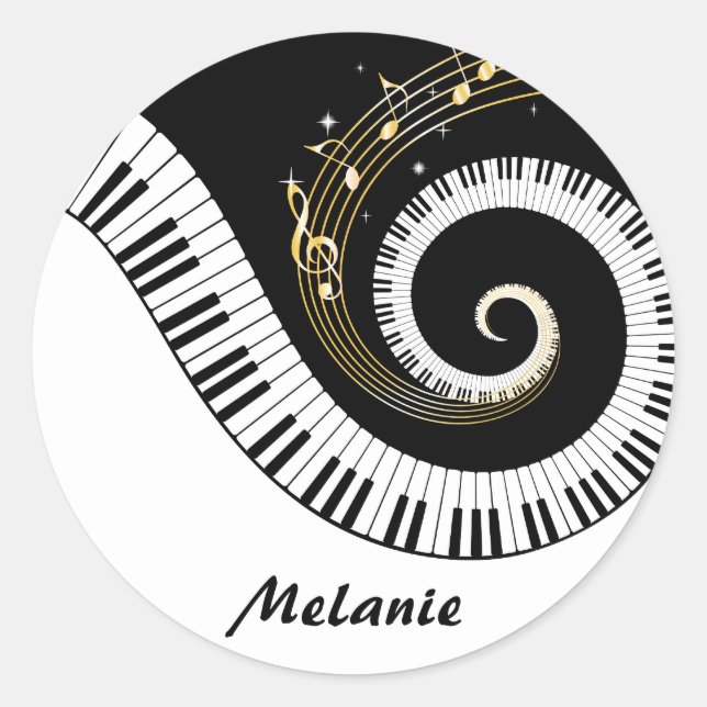 Piano Keys and Gold Music Notes Classic Round Sticker (Front)