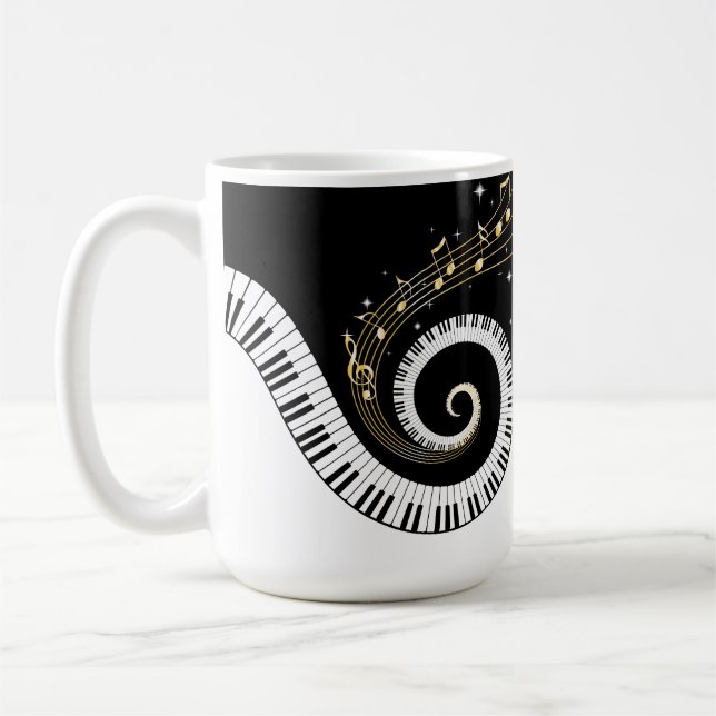 Piano Keys and Gold Music Notes Coffee Mug (Left)
