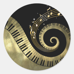 Piano Keys and Gold Music Notes golden Stickers