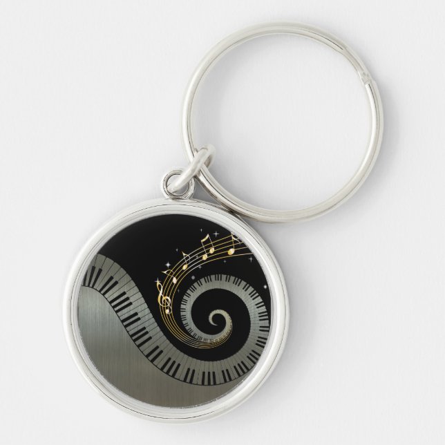 Piano Keys and Gold Music Notes Key Ring (Front)