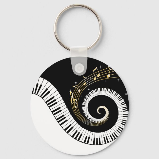 Piano Keys and Gold Music Notes Key Ring (Front)