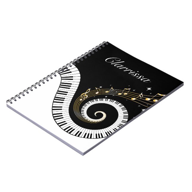 Piano Keys and Gold Music Notes Notebook (Left Side)