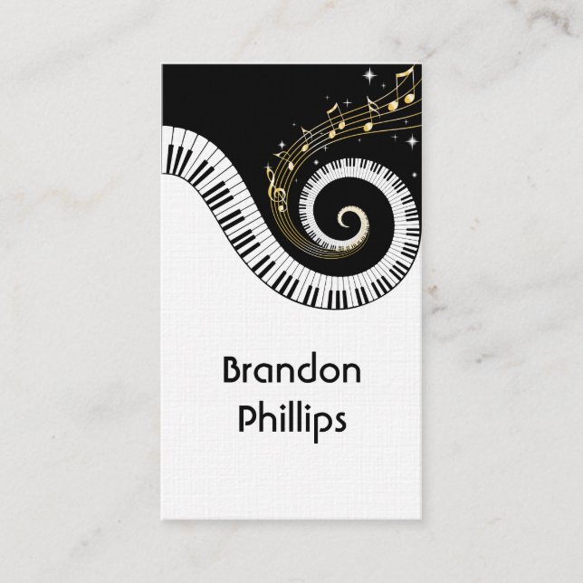 Piano Keys and Gold Notes Linen Business Cards (Front)
