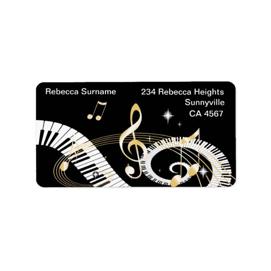 Piano Keys and Golden Music Notes Address Label