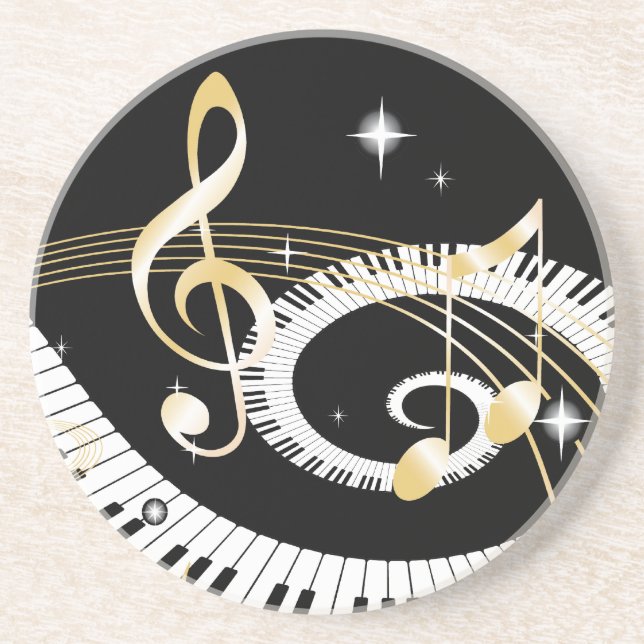 Piano Keys and Golden Music Notes Coaster (Front)