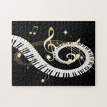 Piano Keys and Golden Music Notes Jigsaw Puzzle<br><div class="desc">Unusual musical design featuring swirling piano keys with gold musical notes flowing from the centre of the keys. This design would make the perfect gift for the piano lover and is available on a collection of gifts and paper products. sgb01</div>