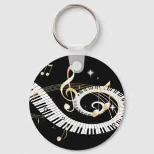 Piano Keys and Golden Music Notes Key Ring