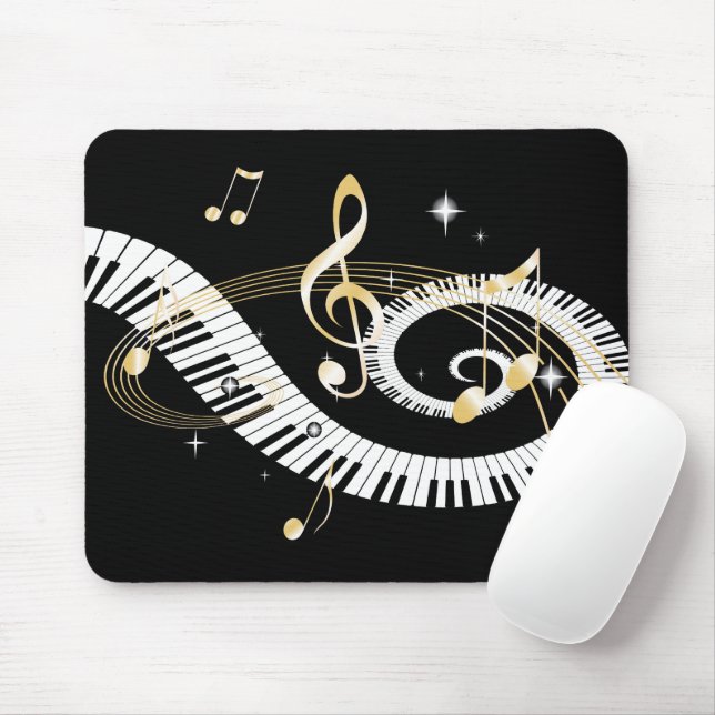 Piano Keys and Golden Music Notes Mouse Pad (With Mouse)