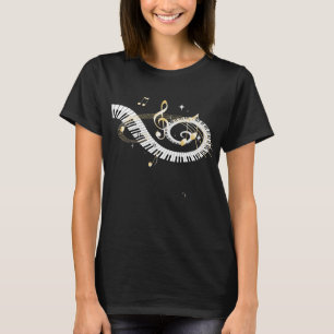 Piano Keys and Golden Music Notes T-Shirt