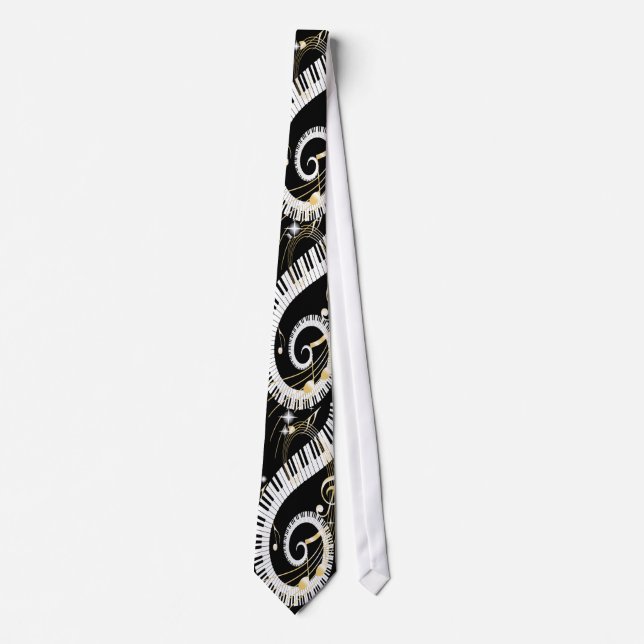 Piano Keys and Golden Music Notes Tie (Front)