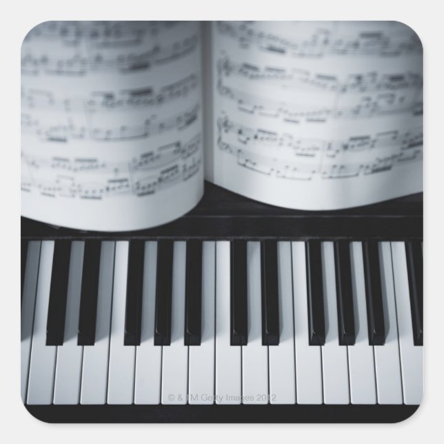 Piano Keys and Music Book Square Sticker (Front)