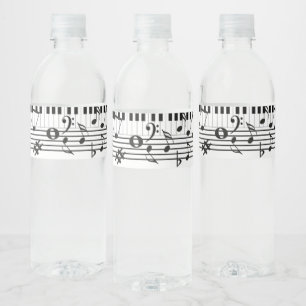 Piano Keys and Music Notes Water Bottle Label