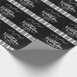 Piano Keys and Musical Notes Black White Birthday Wrapping Paper