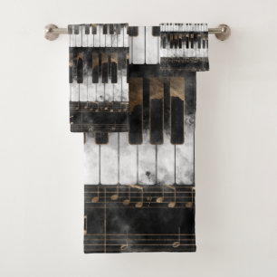 Piano keys and Notes - Watercolor and gold Bath Towel Set