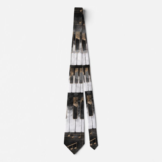 Piano keys and Notes - Watercolor and gold Tie (Front)